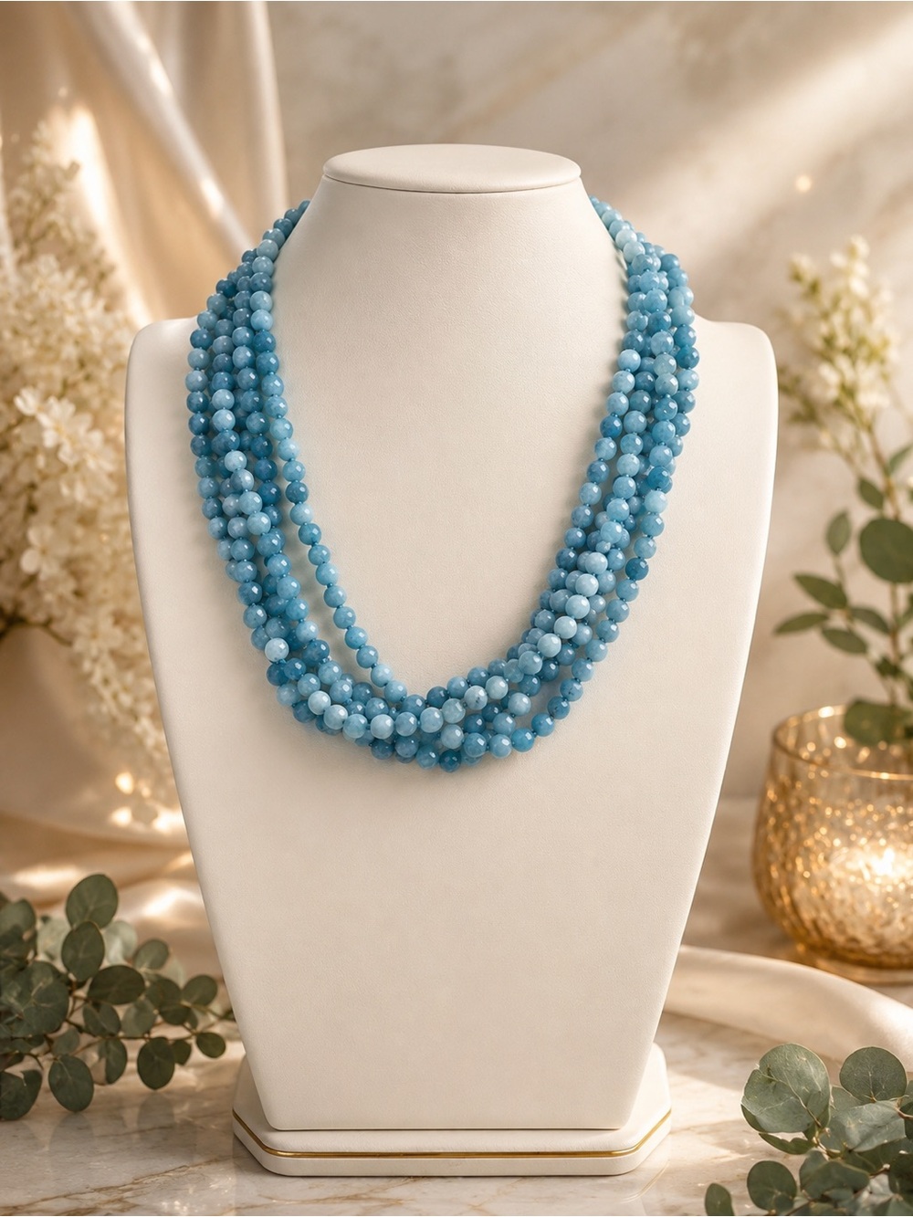 Aquamarine multi stand necklace 18 inch it’s removable pendant magnet Gemstone